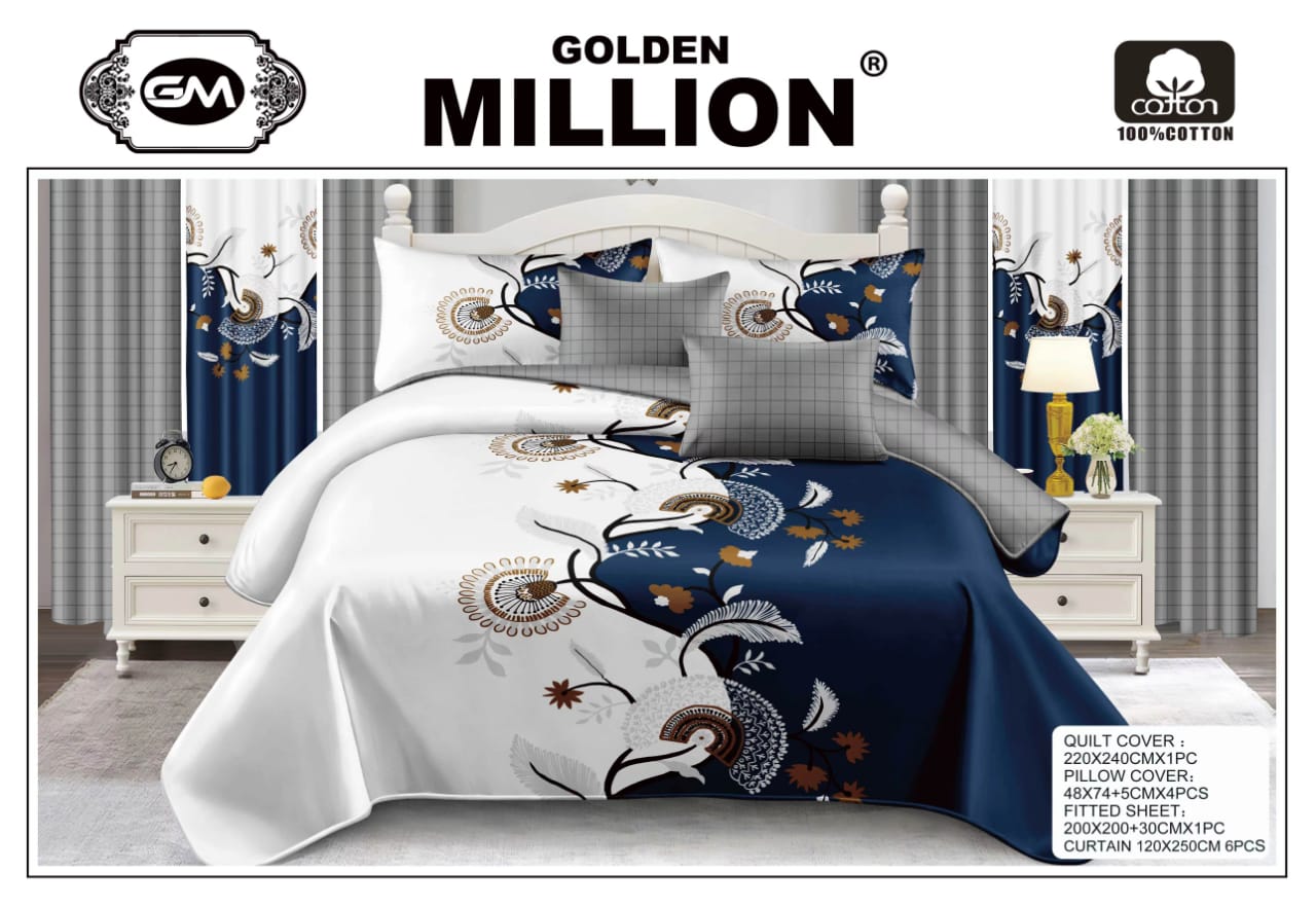 Golden Million-Bedsheet Set with Curtains-12PCS-Beautiful Flowers White 100% Cotton ClassySouq-shop-Golden-Million-Bedsheet-Set-with-Curtains-12pcs-Beautiful-Flowers-White-100% Cotton