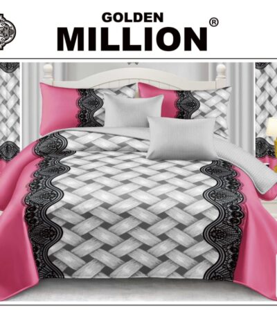 ClassySouq-shop-Golden-Million-Bedsheet-Set-with-Curtains-12pcs-Criss-Cross-Pattern-Pink-100% Cotton