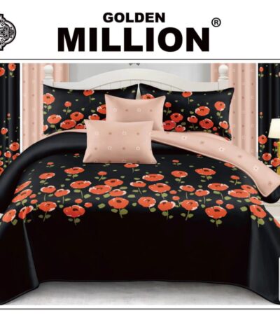 ClassySouq-shop-Golden-Million-Bedsheet-Set-with-Curtains-12pcs-Roses-Bunch-Black-100% Cotton
