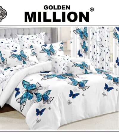 ClassySouq-shop-Golden-Million-Bedsheet-Set-with-Curtains-Butterfly-White-100% Cotton