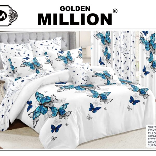 ClassySouq-shop-Golden-Million-Bedsheet-Set-with-Curtains-Butterfly-White-100% Cotton