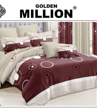 ClassySouq-Shop-Golden-Million-Bedsheet-Set-with-Curtains-Circular-Brown-100% Cotton