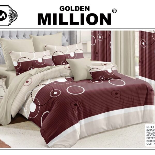 ClassySouq-Shop-Golden-Million-Bedsheet-Set-with-Curtains-Circular-Brown-100% Cotton