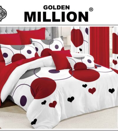 ClassySouq-shop-Golden-Million-Bedsheet-Set-with-Curtains-Circular-Red-100%Cotton