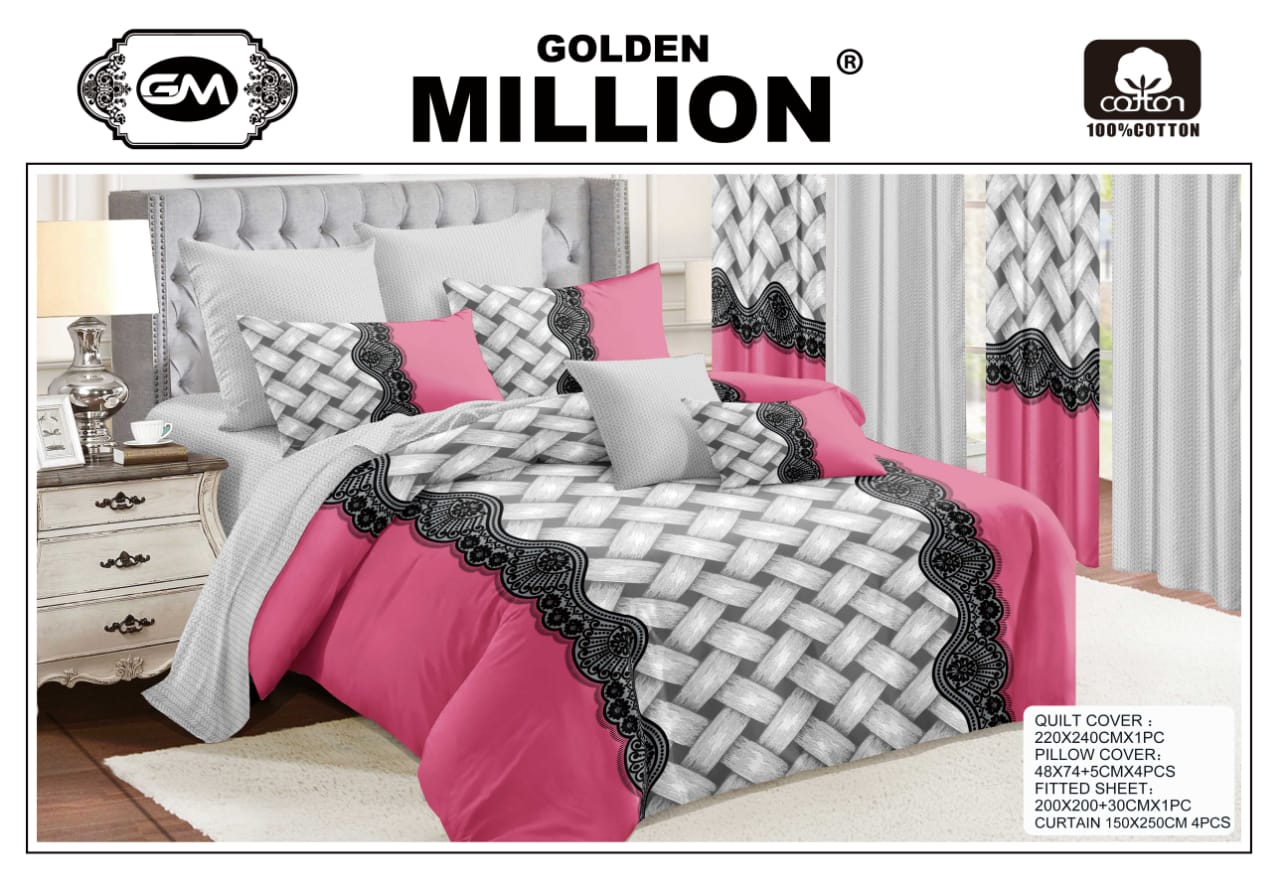 Golden Million-Bedsheet Set with Curtains- Criss Cross Pattern Pink 100% Cotton ClassySouq-shop-Golden-Million-Bedsheet-Set-with-Curtains-Criss-Cross-Pattern-Pink-100% Cotton