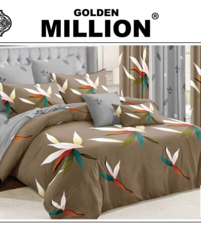 ClassySouq-shop-Golden-Million-Bedsheet-Set-with-Curtains-Elegant-Leaf-Green-100% Cotton
