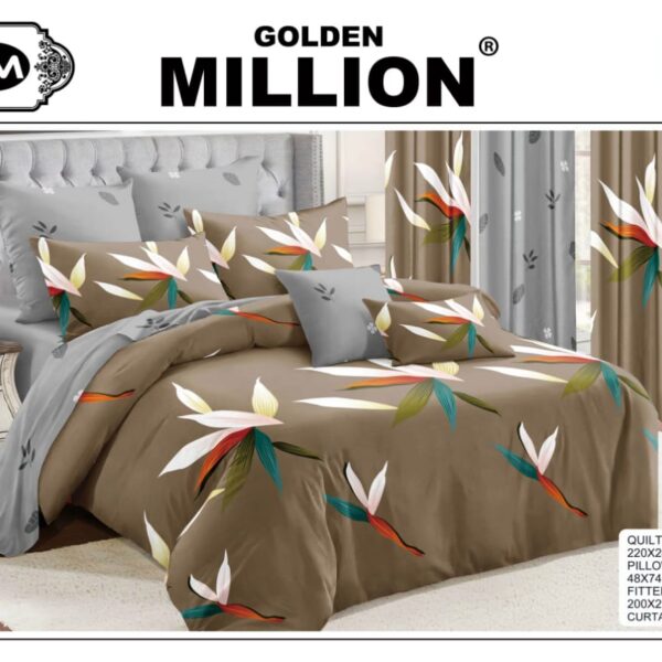 ClassySouq-shop-Golden-Million-Bedsheet-Set-with-Curtains-Elegant-Leaf-Green-100% Cotton