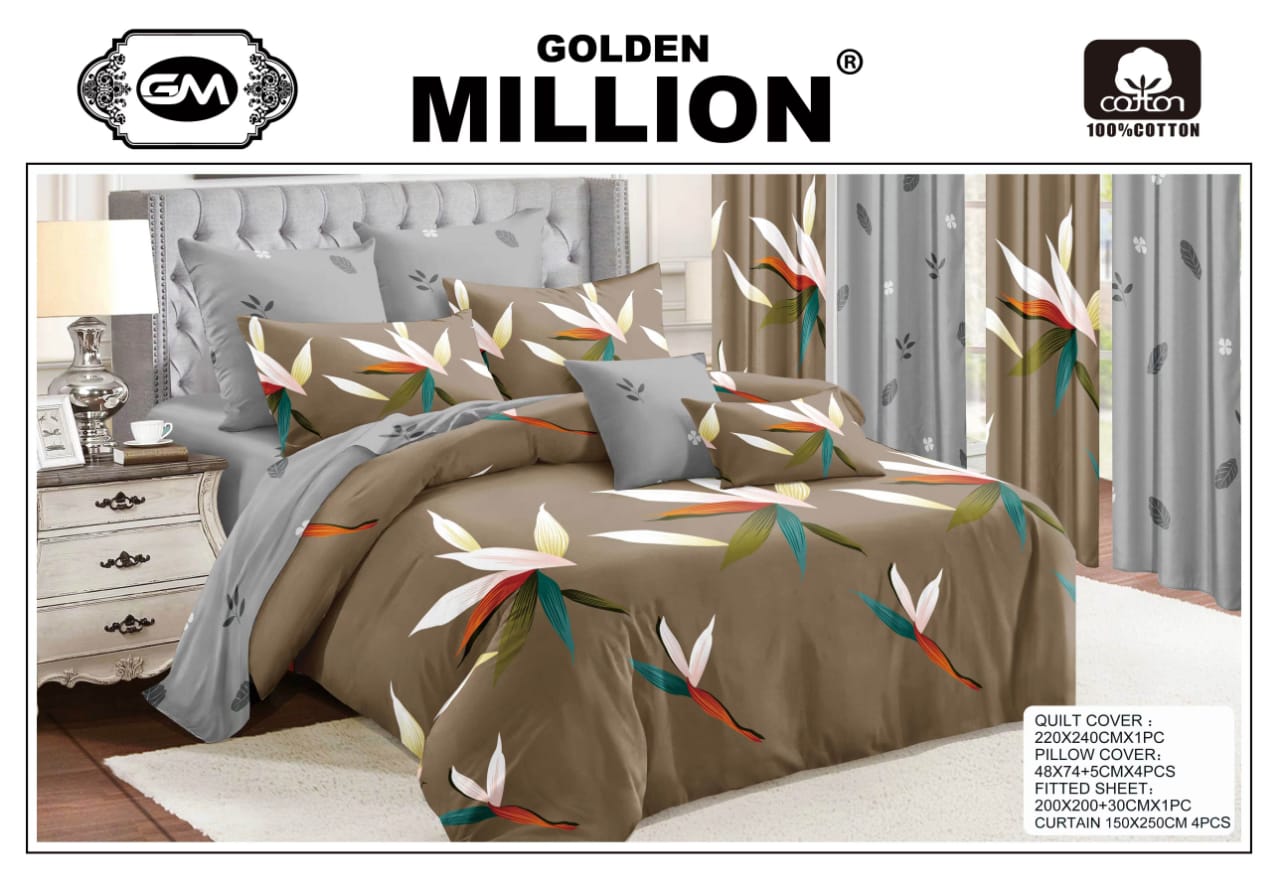 Golden Million-Bedsheet Set with Curtains- Elegant Leaf Green 100% Cotton ClassySouq-shop-Golden-Million-Bedsheet-Set-with-Curtains-Elegant-Leaf-Green-100% Cotton