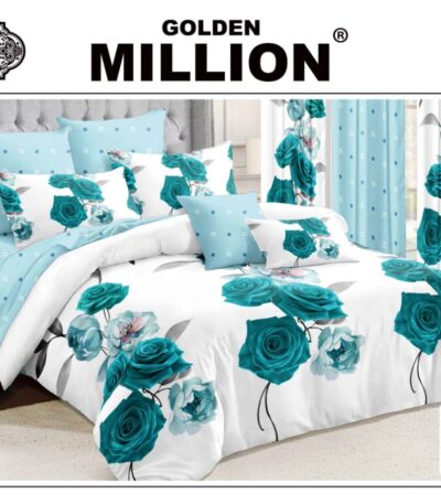 ClassySouq-shop-Golden-Million-Bedsheet-Set-with-Curtains-Fashion-Roses-White -100% Cotton