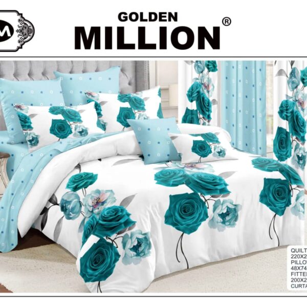 ClassySouq-shop-Golden-Million-Bedsheet-Set-with-Curtains-Fashion-Roses-White -100% Cotton