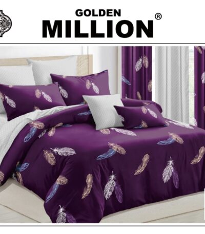 ClassySouq-shop-Golden-Million-Bedsheet-Set-with-Curtains-Feather-Purple-100% Cotton