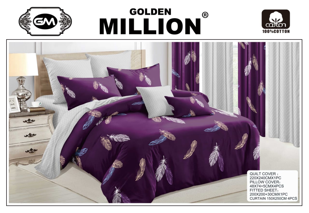 Golden Million-Bedsheet Set with Curtains- Feather Purple 100% Cotton ClassySouq-shop-Golden-Million-Bedsheet-Set-with-Curtains-Feather-Purple-100% Cotton