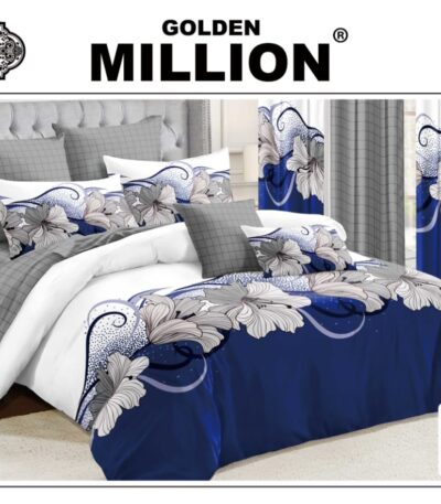 ClassySouq-shop-Golden-Million-Bedsheet-Set-with-Curtains-Fragrant-Flower-White-100% Cotton