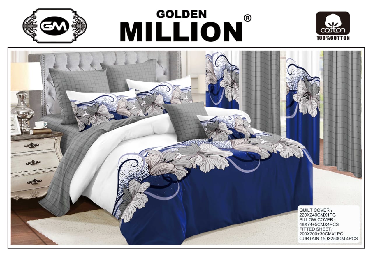 Golden Million-Bedsheet Set with Curtains- Fragrant Flower White 100% Cotton ClassySouq-shop-Golden-Million-Bedsheet-Set-with-Curtains-Fragrant-Flower-White-100% Cotton