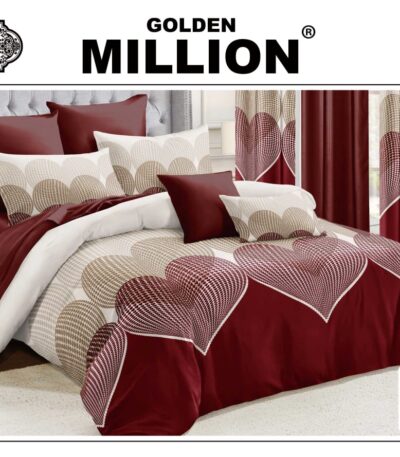 ClassySouq-shop-Golden-Million-Bedsheet-Set-with-Curtains-Heart-Maroon-100% Cotton