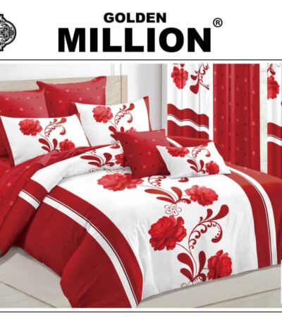 ClassySouq-shop-Golden-Million-Bedsheet-Set-with-Curtains-Pretty-Floral-Red-100% Cotton