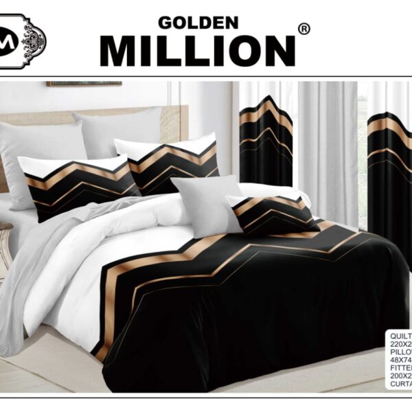ClassySouq-shop-Golden-Million-Bedsheet-Set-with-Curtains-Silky-Black-100% Cotton