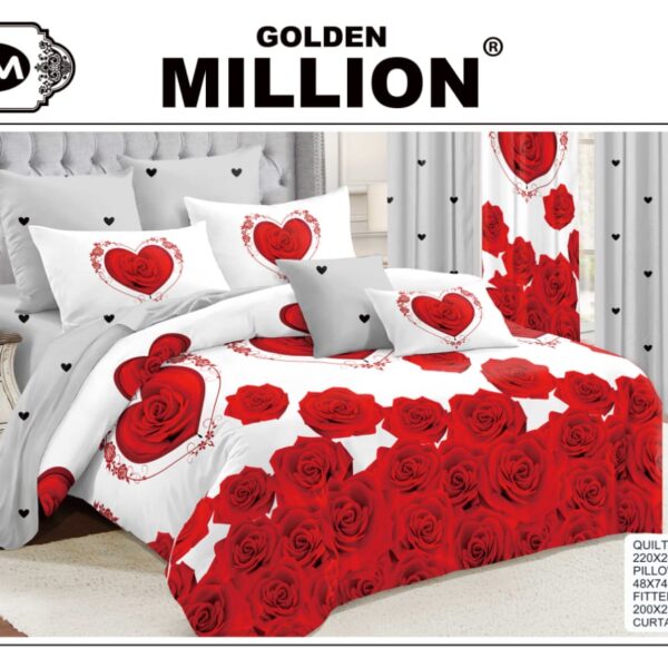 ClassySouq-shop-Golden-Million-Bedsheet-Set-with-Curtains-Valentine-Flower-Red-100% Cotton