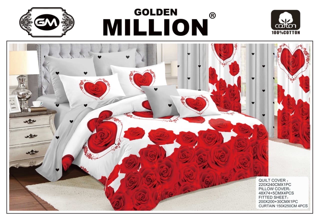 Golden Million-Bedsheet Set with Curtains- Valentine Flower Red 100% Cotton ClassySouq-shop-Golden-Million-Bedsheet-Set-with-Curtains-Valentine-Flower-Red-100% Cotton