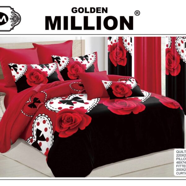 ClassySouq-shop-Golden-Million-Bedsheet-Set-with-Curtains-Valentine-Heart-Roses-Red -100% Cotton